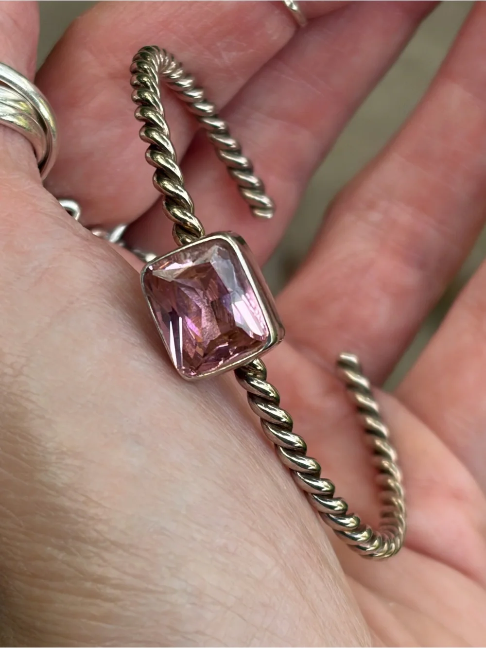 Artisan Charles Albert Sterling Silver Twisted Cable Cuff With PinkSapphire?